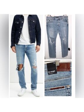 NWT 7 For All Mankind Men's The Straight Leg Jeans Destroyed Knees Size 38 NEW